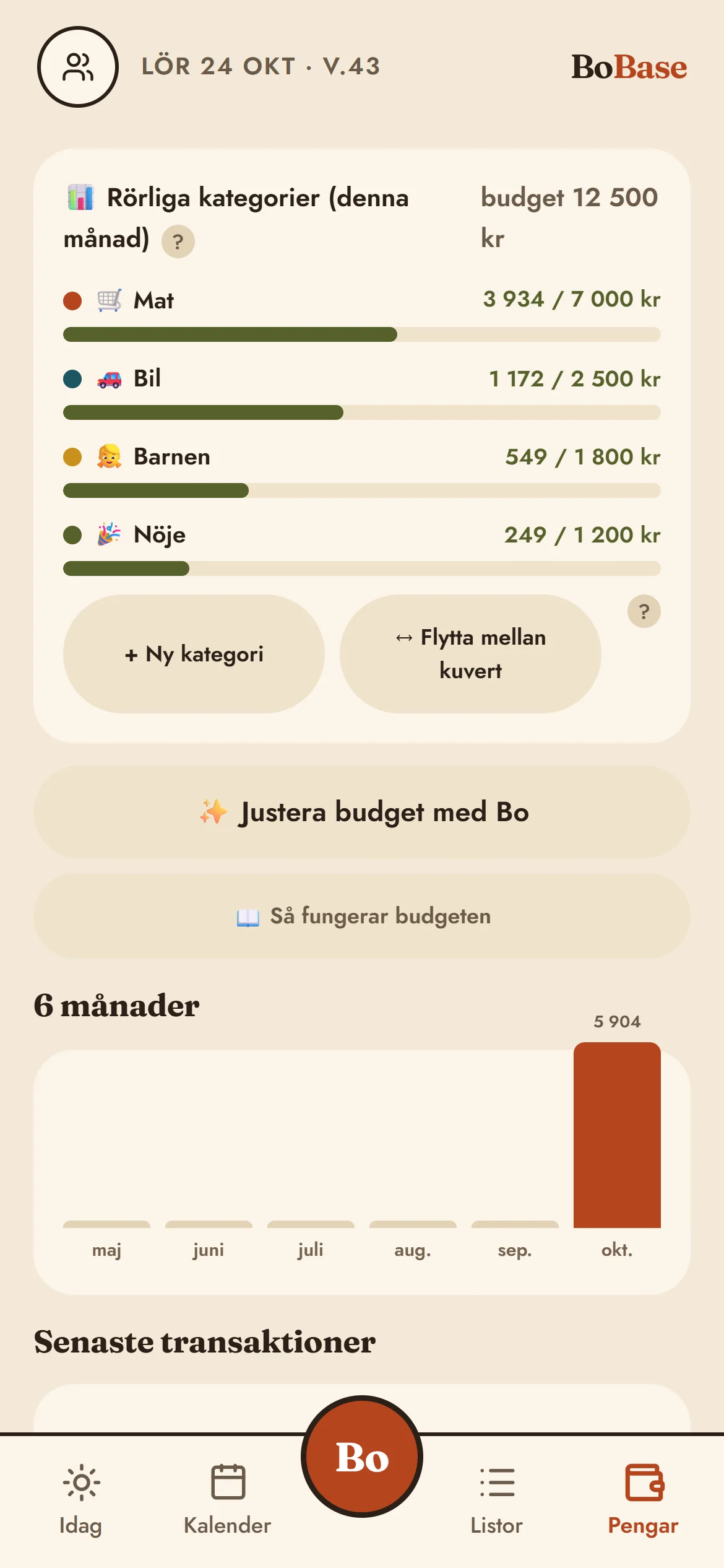 Kuvertbudgeten med mat, bil, barnen och nöje.
